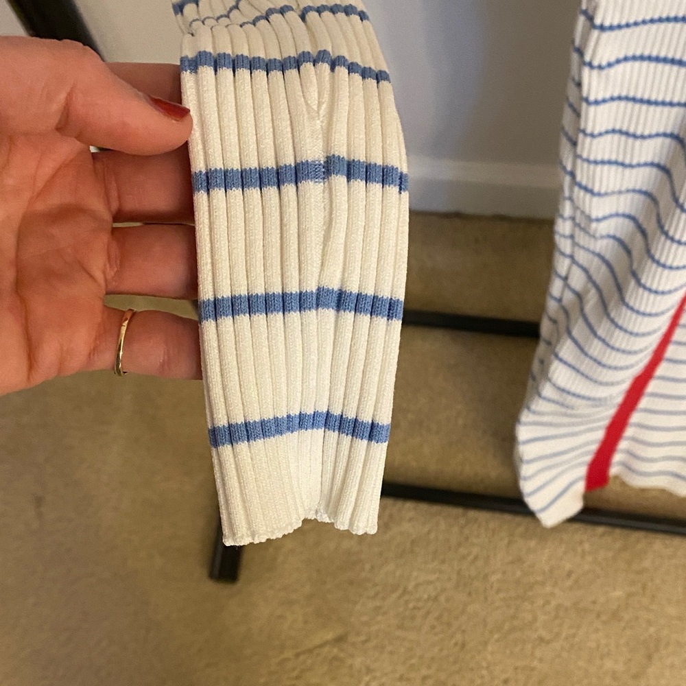 STAUD Shoko White and Blue Striped Sweater Dress with Red Accents - Picture 3 of 6